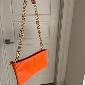 Orange Chain Strap Clutch